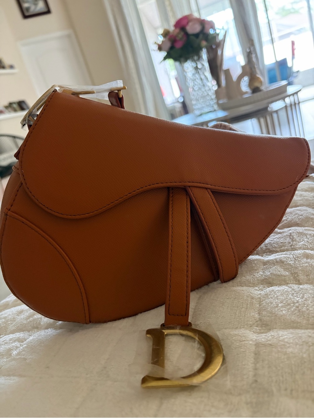 Designer-Style Saddle Bag in Tan